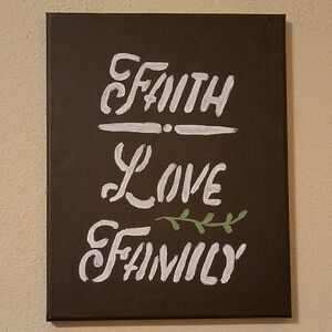 Faith Love Family Acrylic Canvas Painting Wall Art Signed Handmade Decor 11x14